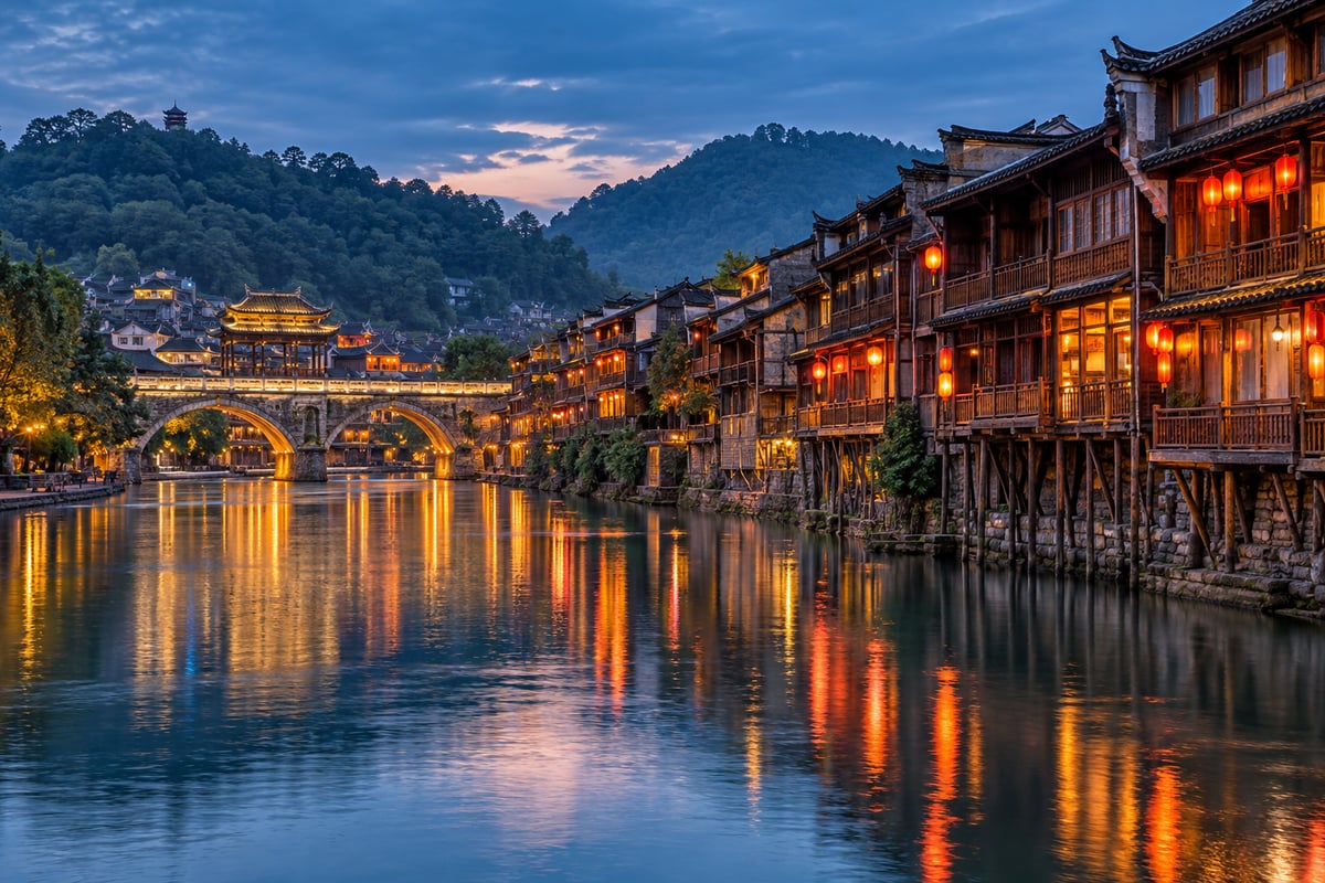 临河古镇灵感：临河古镇木楼与石桥（主题配图）